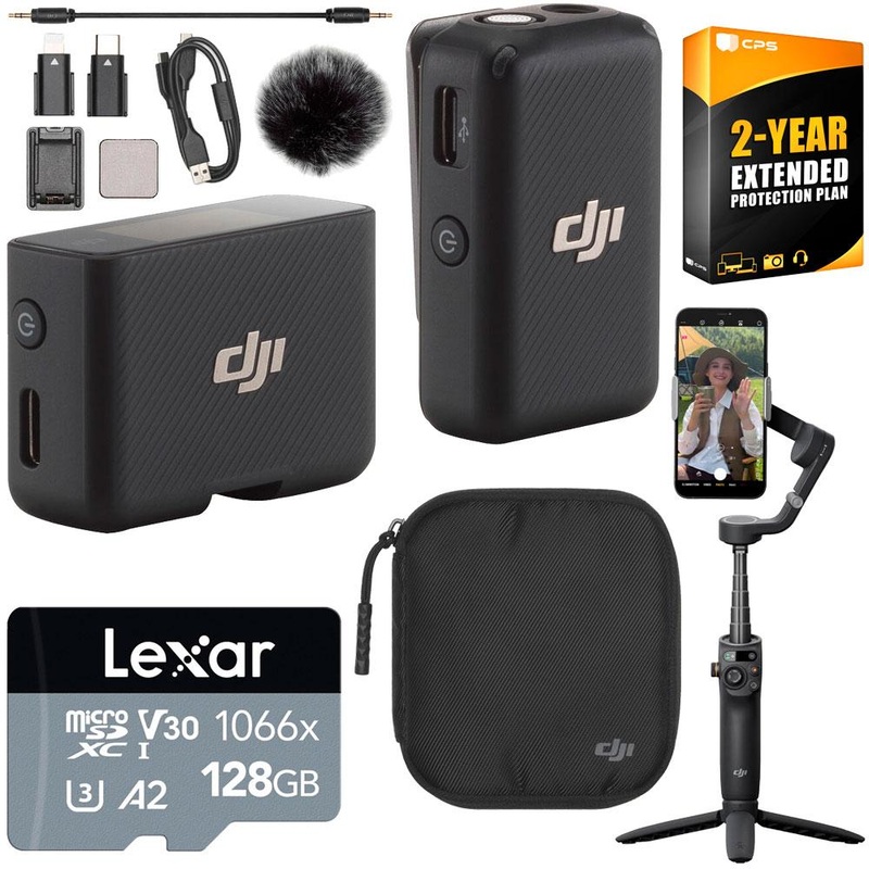 DJI Mic Compact Digital Wireless Microphone System/Recorder Osmo Mobile 6 Bundle