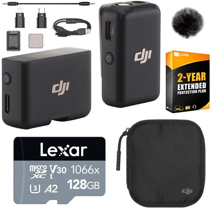 DJI Mic Compact Digital Wireless Microphone System/Recorder with 128GB Bundle