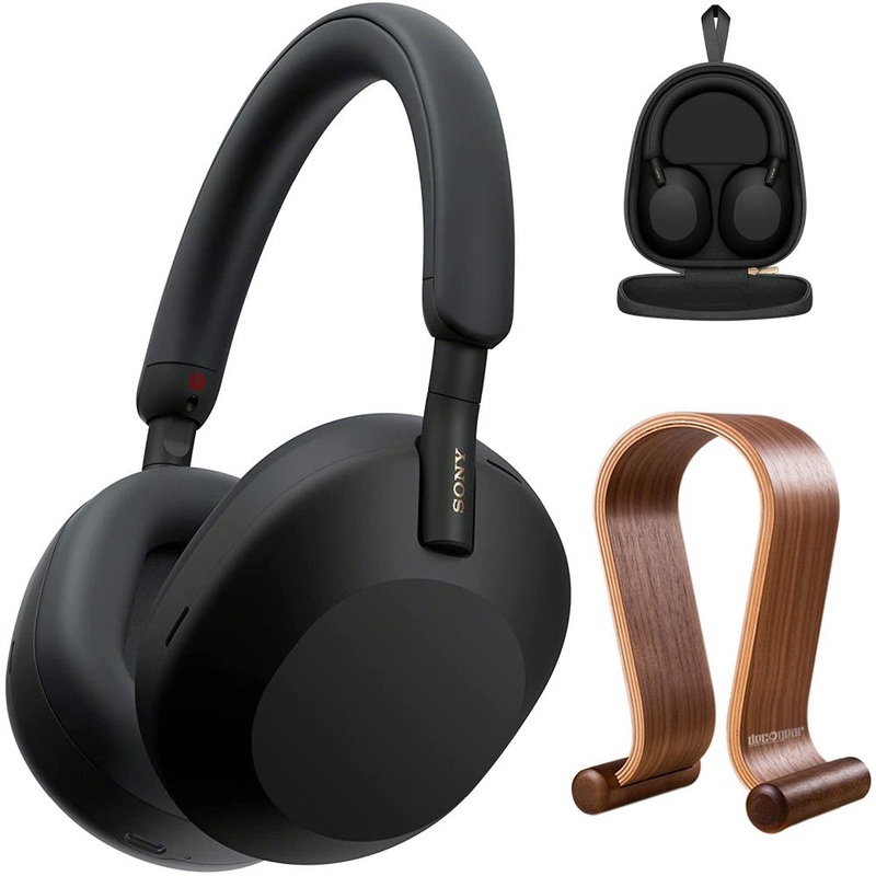 Sony WH-1000XM5 Wireless Noise Canceling Headphones, Black + Wood Headphone Stand