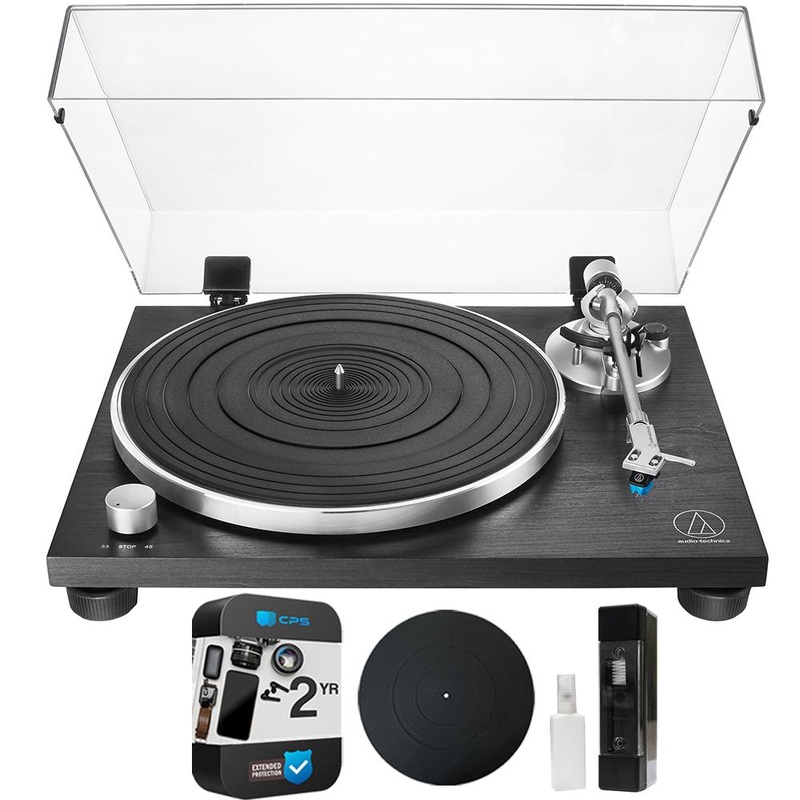Audio-Technica AT-LPW30BKR Belt-Drive Turntable+Cleaning & 2 Yr Warranty Bundle