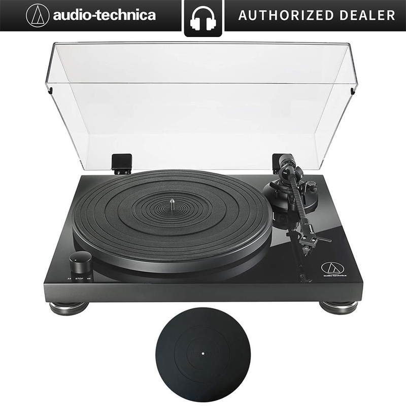 Audio-Technica AT-LPW50PB Fully Manual Belt-Drive Turntable w/ 12" Rubber Mat Bundle