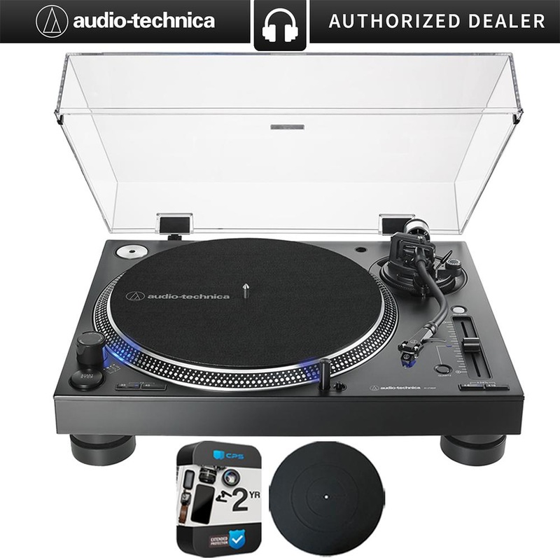 Audio-Technica Direct-Drive Professional DJ Turntable (Black) + Rubber Mat + 2YR Warranty Pack