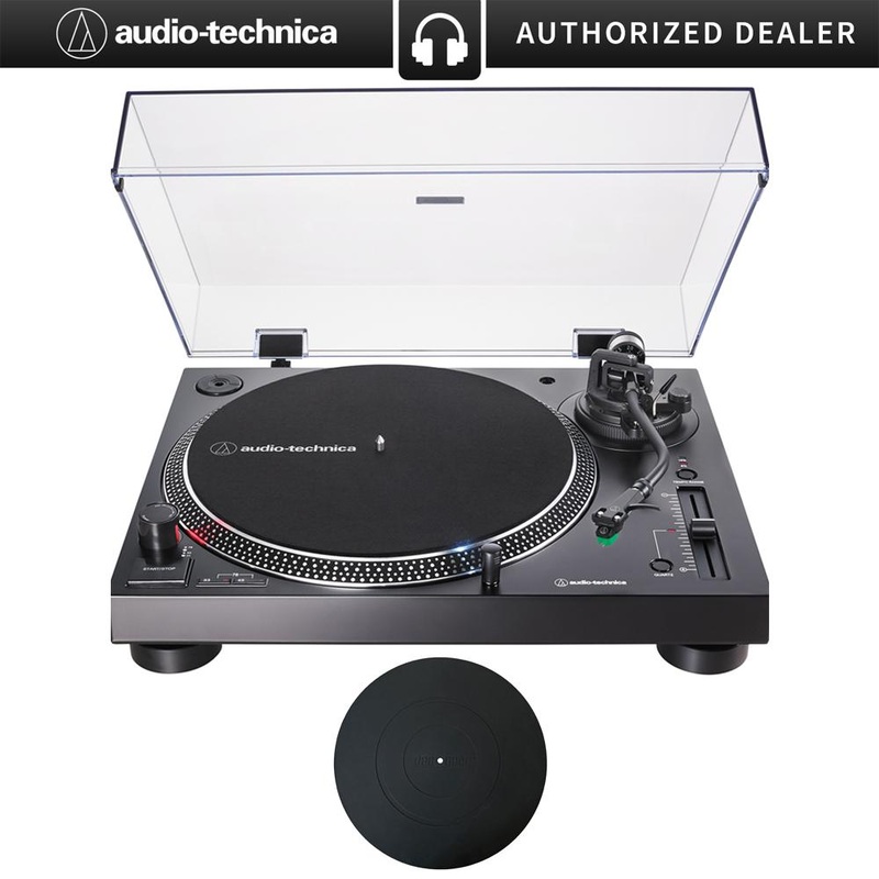 Audio-Technica Direct-Drive Turntable Analog & USB (Black) w/ 12" Platter Mat Bundle