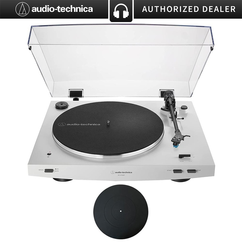 Audio-Technica Fully Automatic Wireless Belt-drive Turntable, White w/ 12" Rubber Mat Bundle