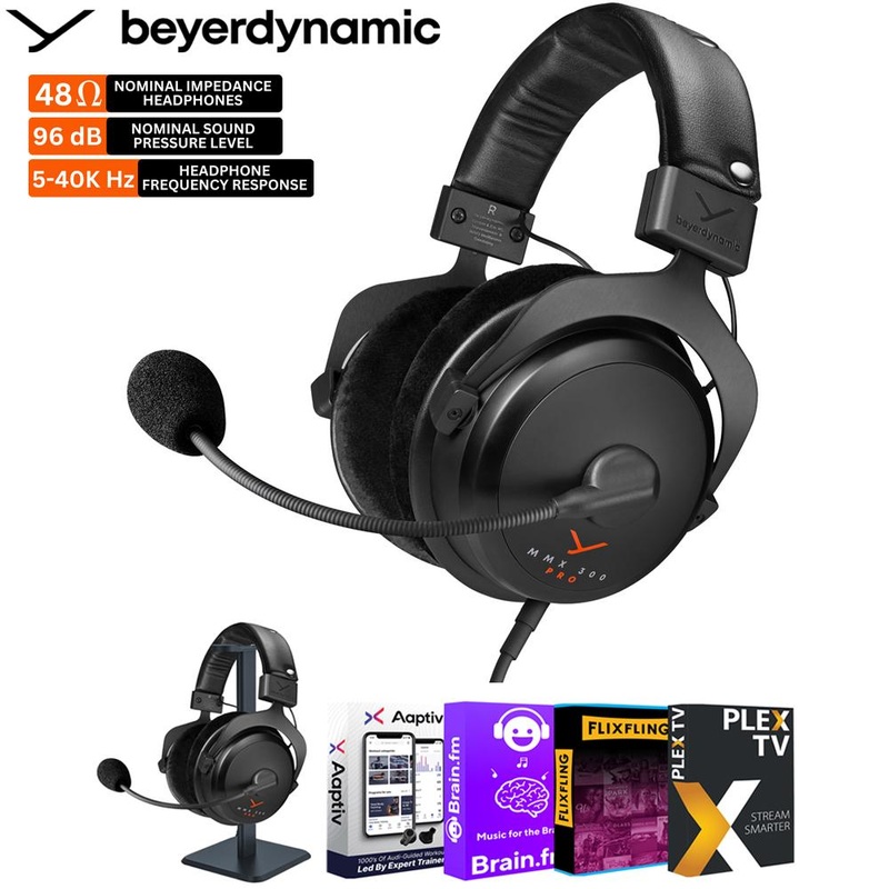 BeyerDynamic MMX 300 PRO Closed Back Gaming Headset w/ Headphone Stand Bundle