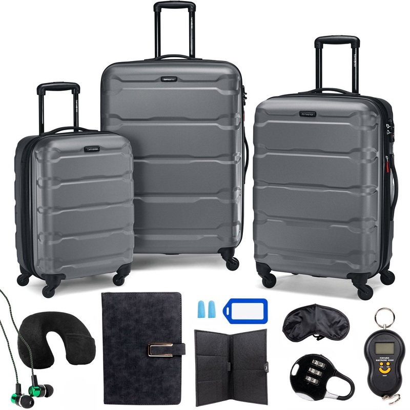 Samsonite Omni Hardside Nested Luggage Spinner Set, Charcoal w/ 10pc Accessory Kit