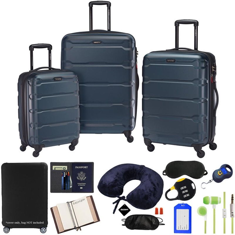 Samsonite Omni Hardside Nested Luggage Spinner Set, Teal w/ 10pc Accessory Kit