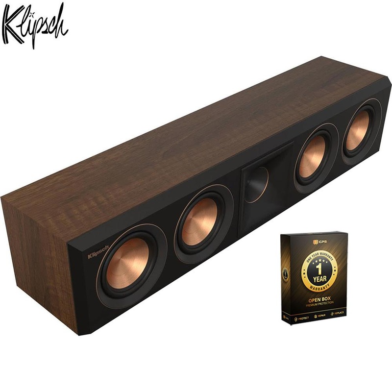 Klipsch Center Channel Speaker Quad 4" Woofers Walnut Open Box + 1 Year Warranty