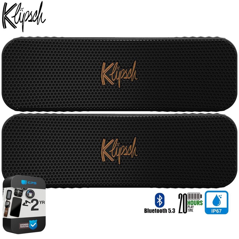 Klipsch Detroit Portable Bluetooth Speaker (Pair) + 2 Year Protection Pack