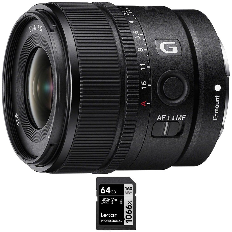 Sony E 15mm F1.4 G APS-C Large-Aperture Wide-Angle G Lens with Lexar 64GB Card