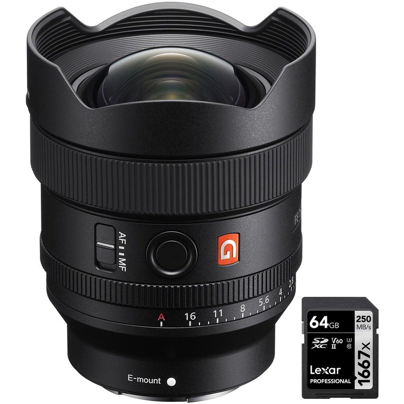 Sony FE 14mm F1.8 GM Ultra Wide Prime G Master Lens for E-Mount+Lexar 64GB Card