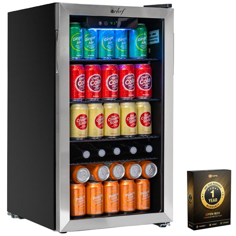 Deco Chef 118-Can Mini Fridge with Glass Door (Open Box) + 1 Year Warranty