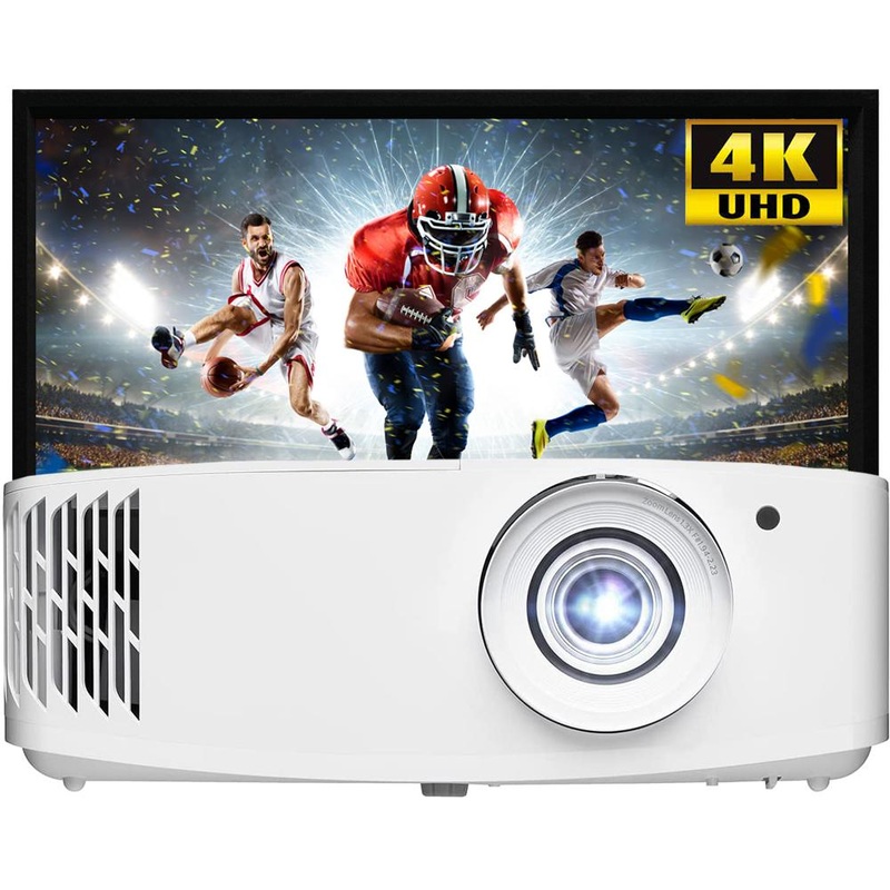 Optoma UHD55 Smart 4K UHD Home Theater Projector, White w/ 120" Projector Screen
