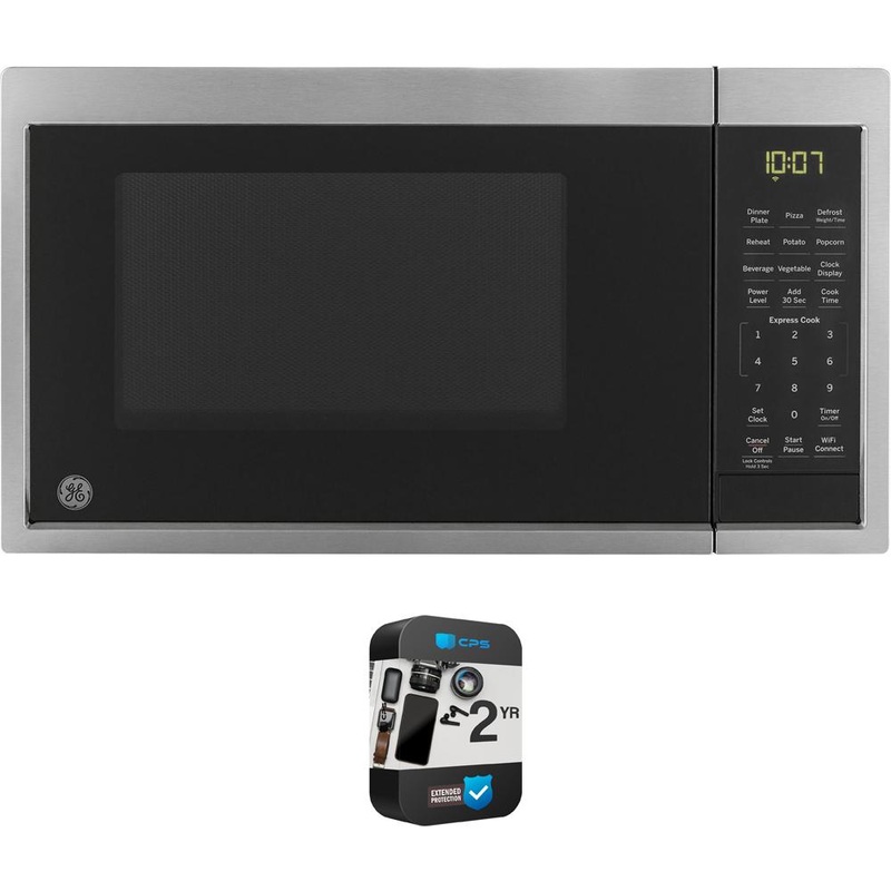GE 0.9 Cu. Ft. Capacity Smart Countertop Microwave Oven with 2 YR Warranty Bundle