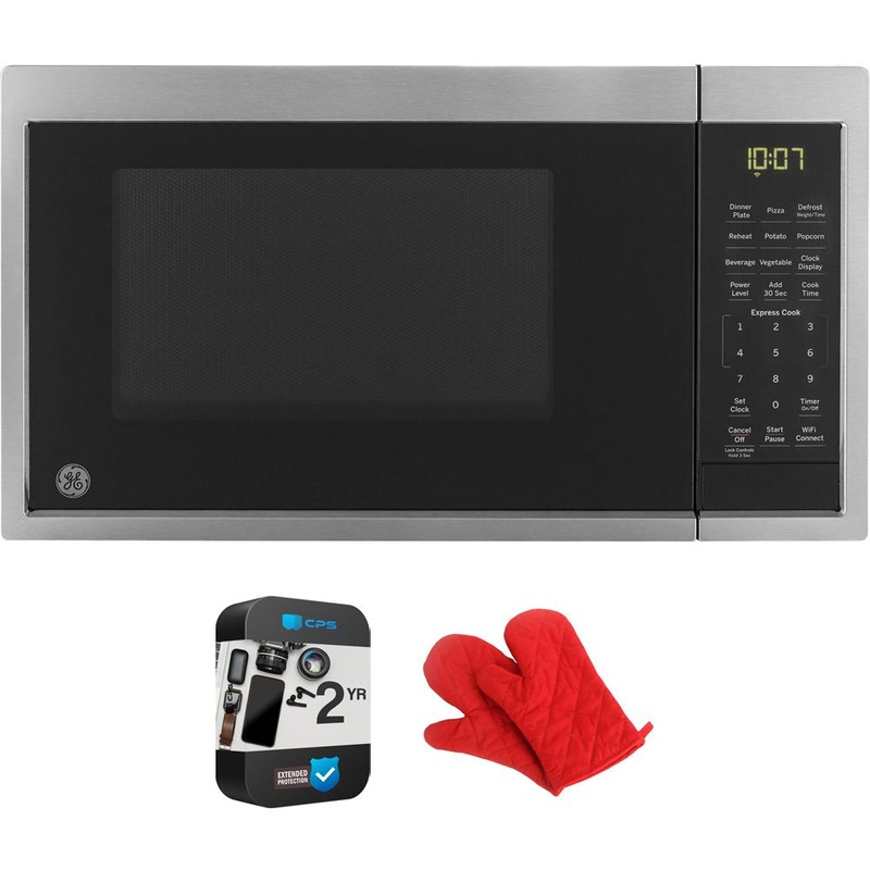 GE 0.9 Cu. Ft. Smart Countertop Microwave Oven w/ Oven Mitt + 2 YR Warranty Bundle