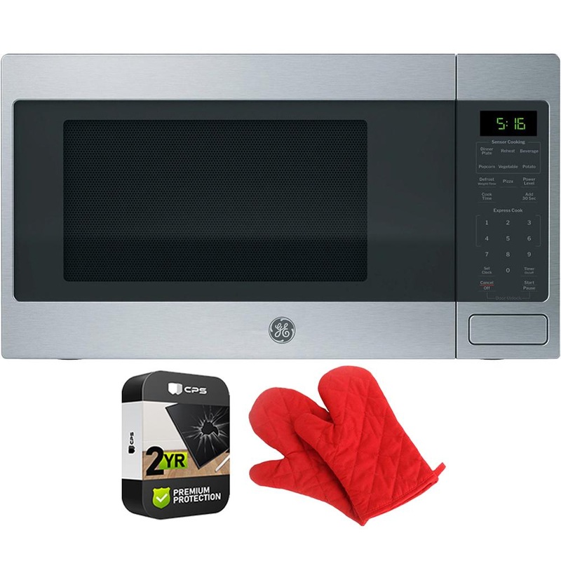 GE 1.6 Cu. Ft. Countertop Microwave Oven Steel with 2 Year Warranty & Oven Mitt