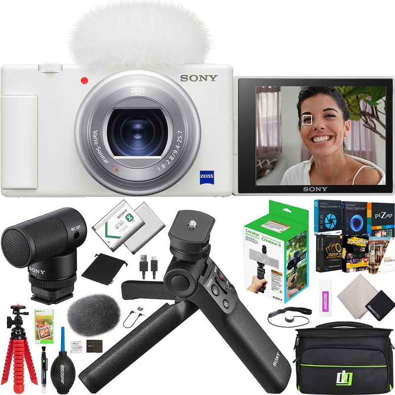 Sony  ZV-1 Vlog Camera Content Creator White + ACCVC2 Vlogger Tripod & Mic Bundle