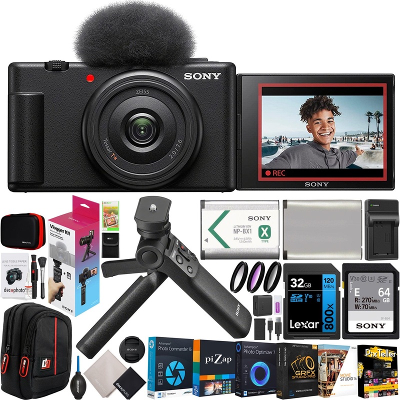 Sony ZV-1F Vlog 4K Camera + ACCVC1 Vlogger Tripod Kit Content Creator Bundle - Black
