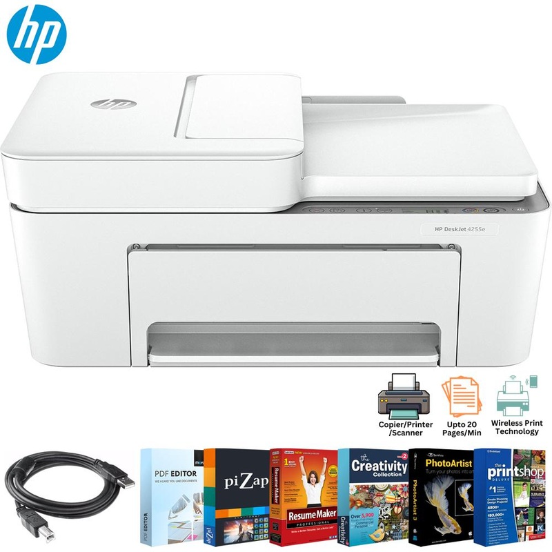 Hewlett Packard DeskJet 4255e Wireless Color Inkjet Printer w/ Printer Essentials Bundle
