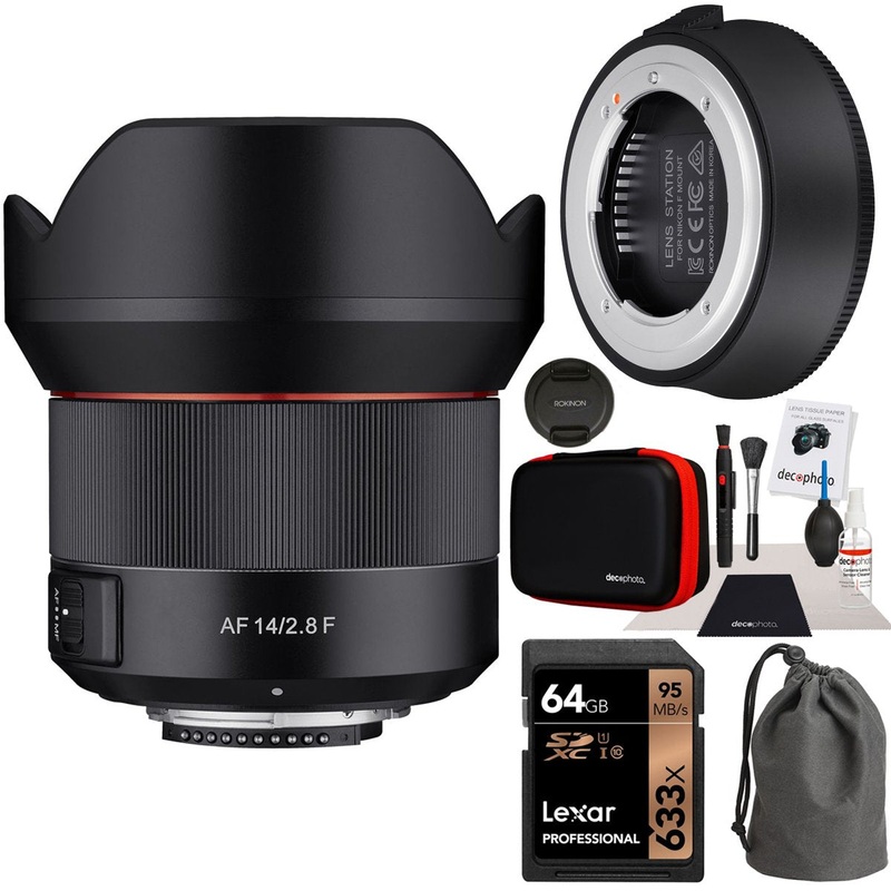 Rokinon 14mm F2.8 AF Wide Angle, Full Frame Lens for Nikon F +Lens Station Bundle