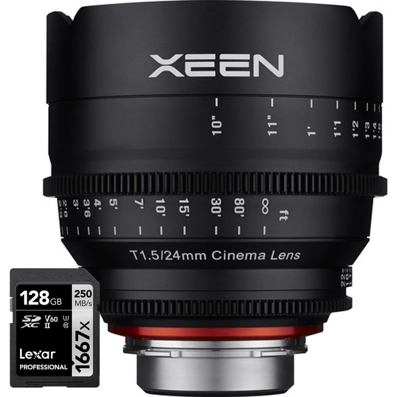 Rokinon XEEN 24mm T1.5 Professional Cine Lens for Canon EF Mount with 128GB Card