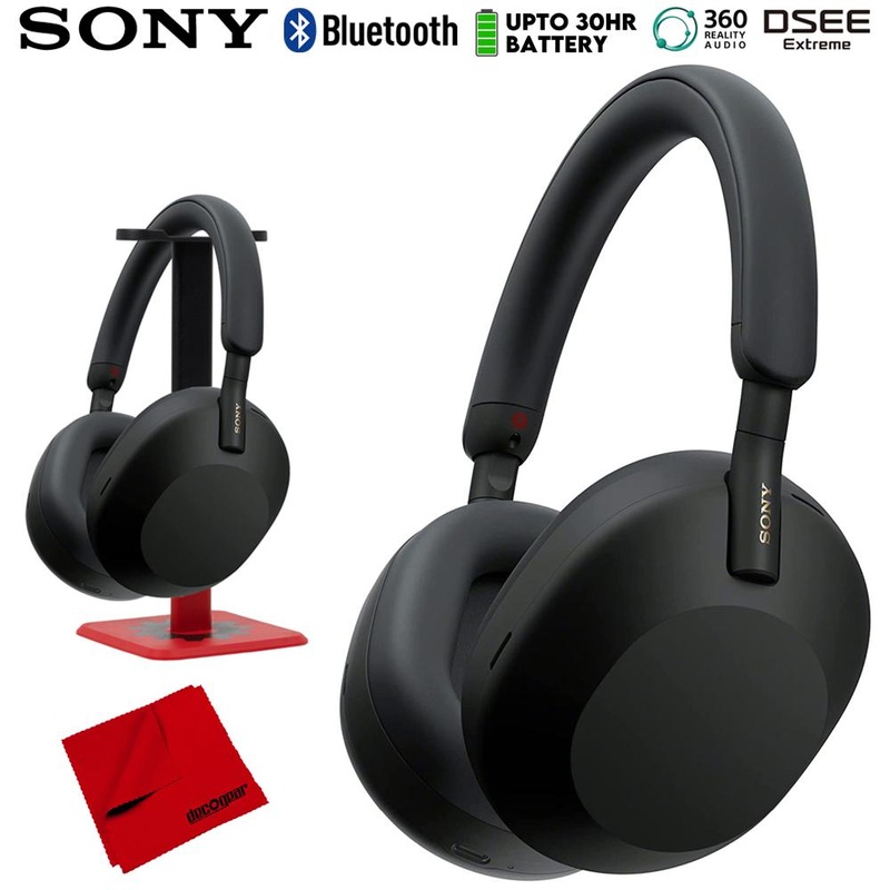 Sony Industry Leading Noise Canceling Headphones, Black w/ Headphone Stand Bundle