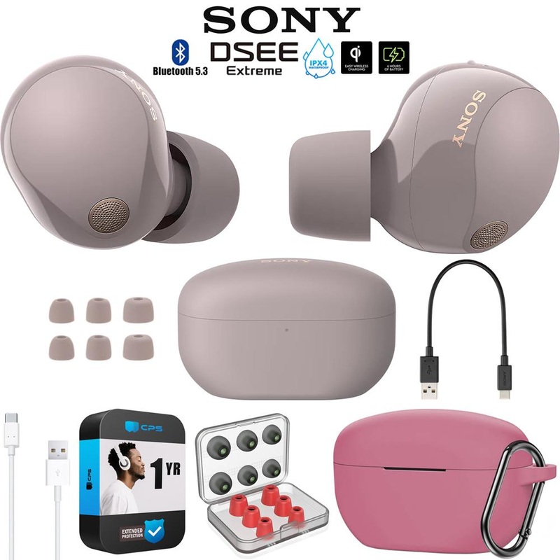 Sony Noise Canceling Truly Wireless Earbuds, Smoky Pink w/ Warranty Bundle