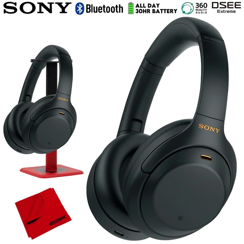 Sony WH1000XM4/B Noise Cancelling Wireless Headphones w/ Headphone Stand Bundle