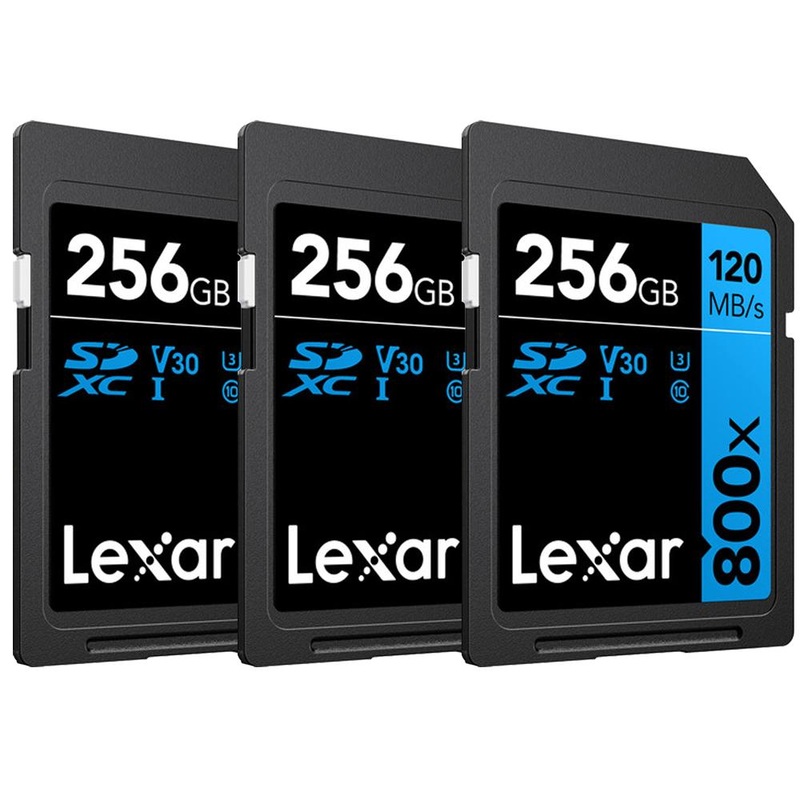 Lexar 256GB High-Performance 800x UHS-I SDHC Memory Card BLUE Series - (3-Pack)