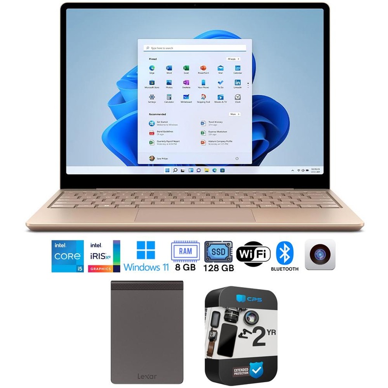 Microsoft Surface Go 2 12.4" Intel i5 8GB/128GB Laptop, Sandstone + Lexar 512GB SSD Bundle