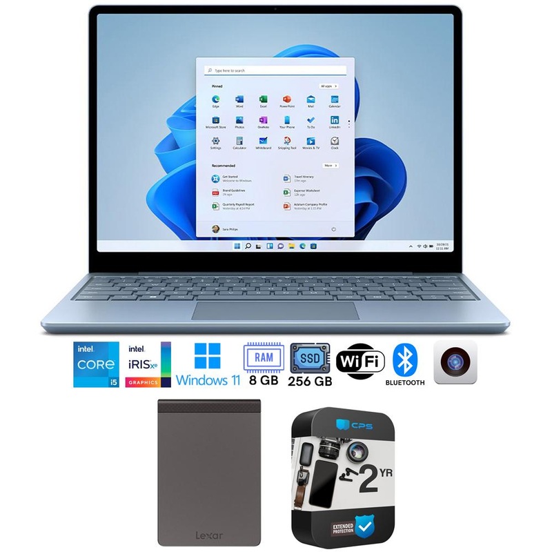 Microsoft Surface Go 2 12.4" Intel i5 8GB/256GB Laptop, Ice Blue + Lexar 512GB SSD Bundle