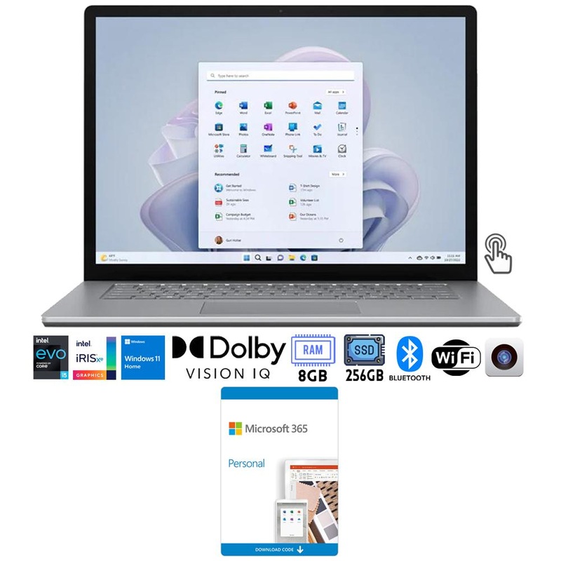 Microsoft Surface Laptop 5 13.5" Intel i5, 8/256GB Touch, Platinum with MS 365 Personal