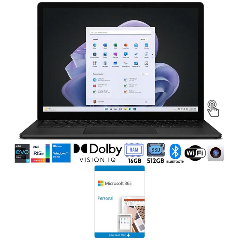 Microsoft Surface Laptop 5 13.5" Intel i7, 16GB/512GB Touch, Black w/ MS 365 Personal