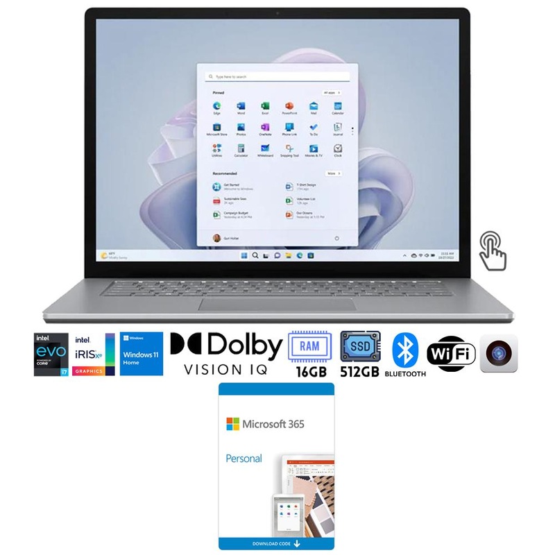 Microsoft Surface Laptop 5 13.5" Intel i7, 16GB/512GB Touch, Platinum w/ MS 365 Personal