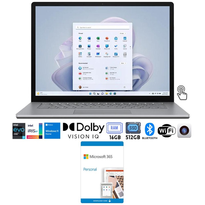 Microsoft Surface Laptop 5 15" Intel i7, 16GB/512GB Touch, Platinum w/ MS 365 Personal