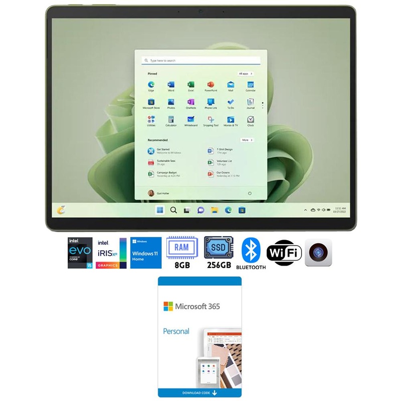 Microsoft Surface Pro 9 13" Tablet i5, 8GB/256GB, Forest with Microsoft 365 Personal