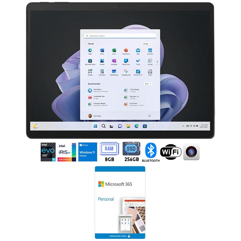 Microsoft Surface Pro 9 13" Tablet i5, 8GB/256GB, Graphite with Microsoft 365 Personal