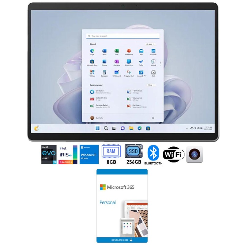 Microsoft Surface Pro 9 13" Tablet i5 8GB/256GB, Platinum with Microsoft 365 Personal
