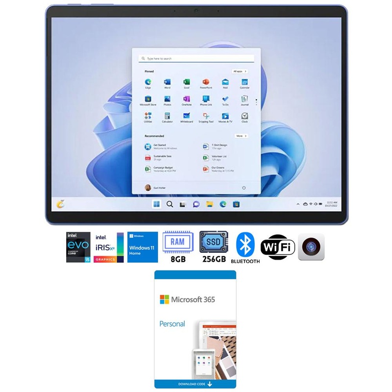 Microsoft Surface Pro 9 13" Tablet i5, 8GB/256GB, Sapphire with Microsoft 365 Personal