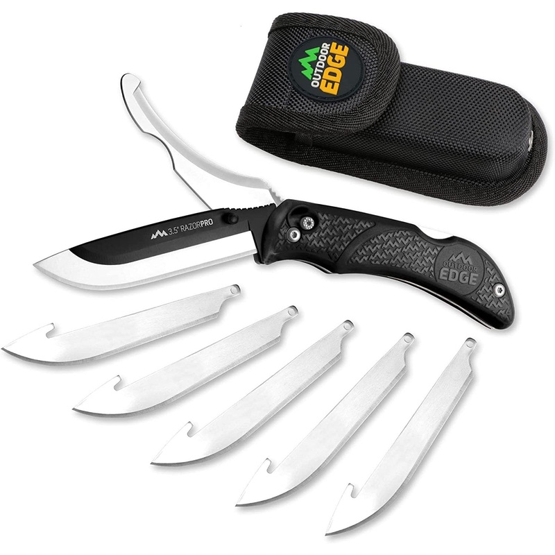Outdoor Edge 3.5" RazorPro Double-Blade Hunting Knife with 6 Blades, Black (RO-10)