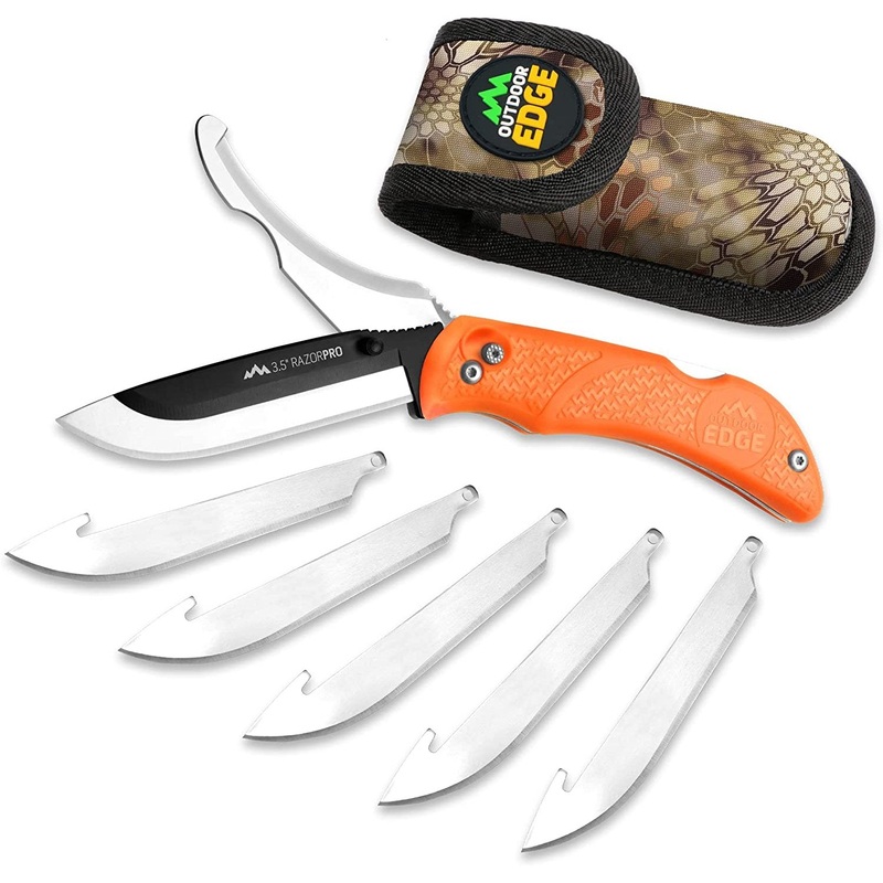 Outdoor Edge 3.5" RazorPro Double-Blade Hunting Knife with 6 Blades, Orange (RO-20)