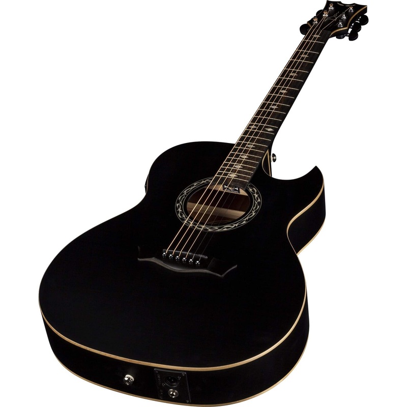 Dean Exhibition Quilt Acoustic Electric Guitar, Black Satin (Right Handed)