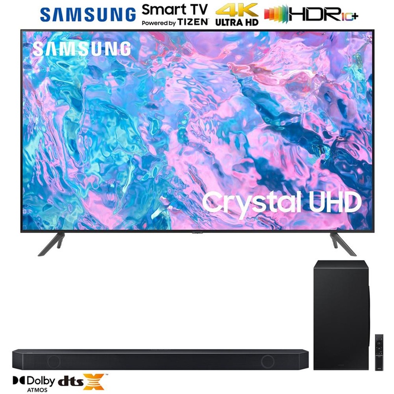 Samsung UN75CU7000 75" Crystal UHD 4K Smart TV (2023) w/ Q-series 7.1.2 Ch. Soundbar