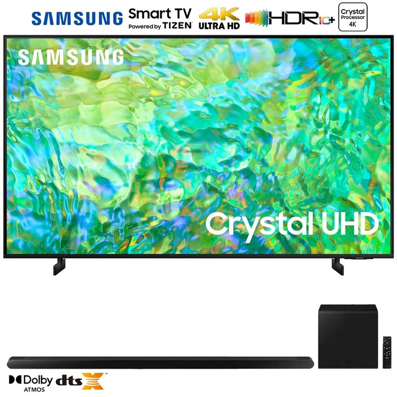 Samsung UN75CU8000 75" Crystal UHD 4K Smart TV (2023) w/ 3.2.1ch Soundbar Black