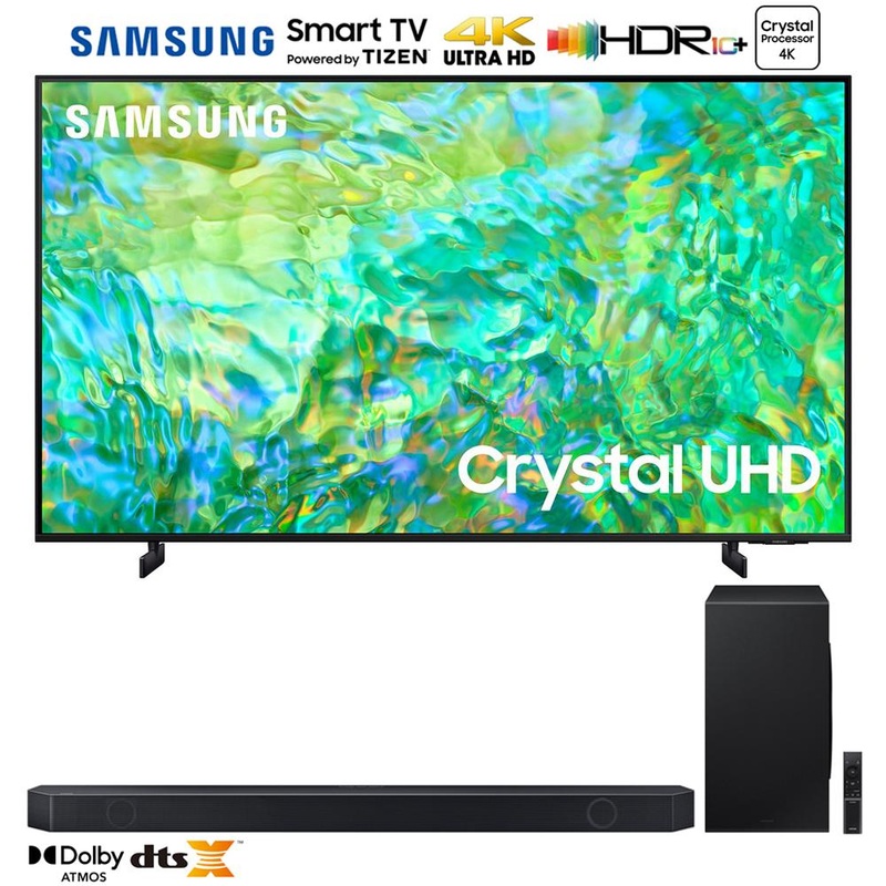 Samsung UN75CU8000 75" Crystal UHD 4K Smart TV (2023) w/ Q-series 7.1.2 Ch. Soundbar
