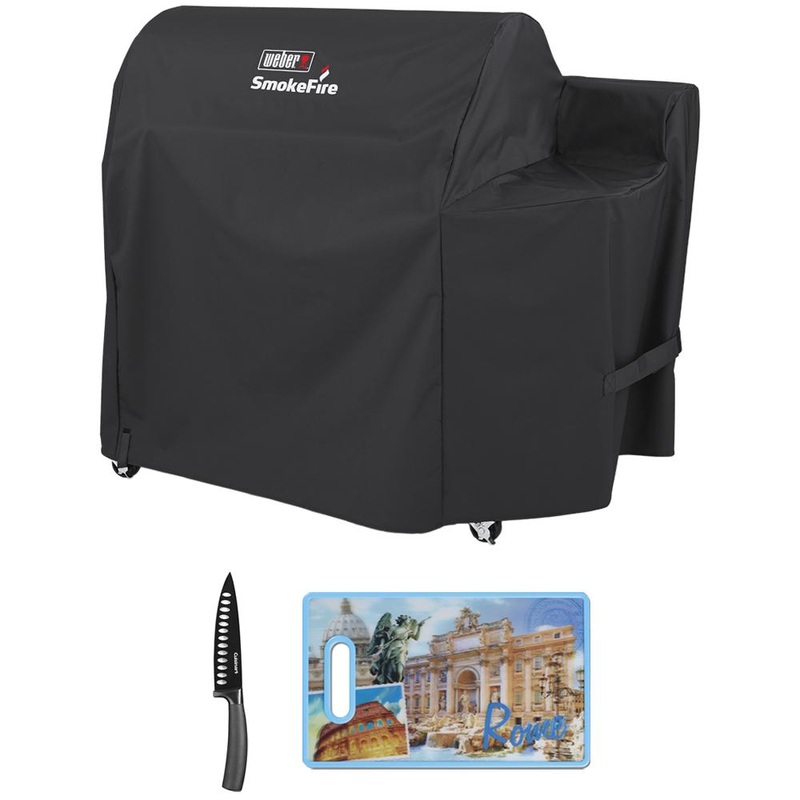 Weber 7191 36 Inch SmokeFire Grill Cover, Black w/ Kitchen Accessory Bundle