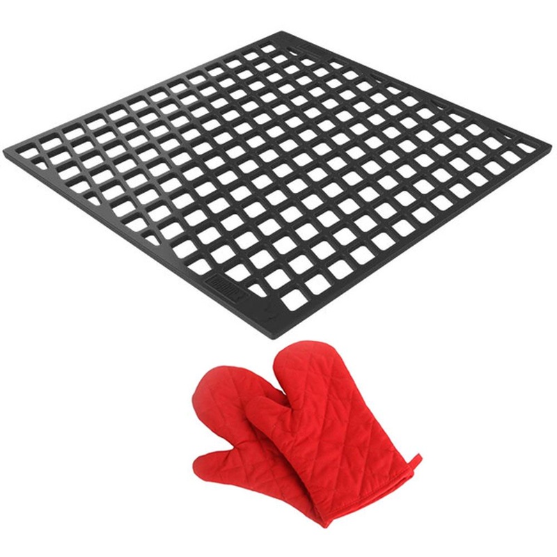 Weber CRAFTED Dual Sided Sear Grate with Deco Heat Resistant Oven Mitt Pair