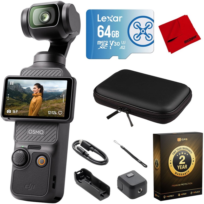 DJI Osmo Pocket 3 4K 120fps Handheld 3-Axis Gimbal Stabilizer with 64GB Case Bundle