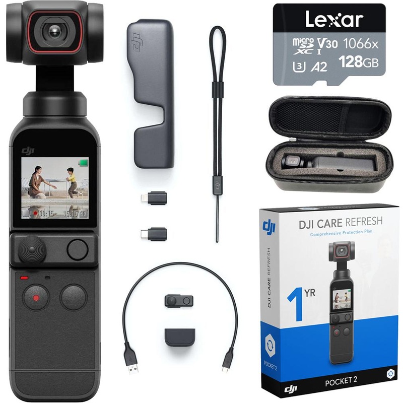 DJI Pocket 2 Touchscreen Handheld Gimbal Stabilizer Camera Bundle with 1-YR DJI Care