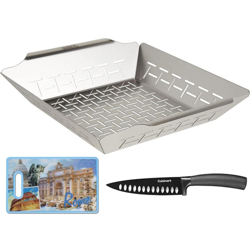 Weber Deluxe Stainless Steel Grilling Basket Large with Knife and Cutting Board